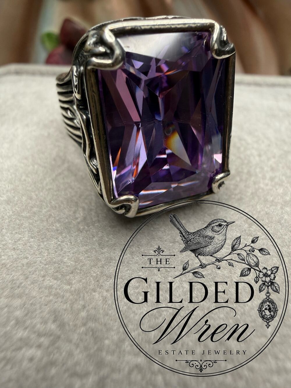 Silpada R2001 Lavender Fields Ring Sz 6 Sterling Silver Purple Glass 17.37g